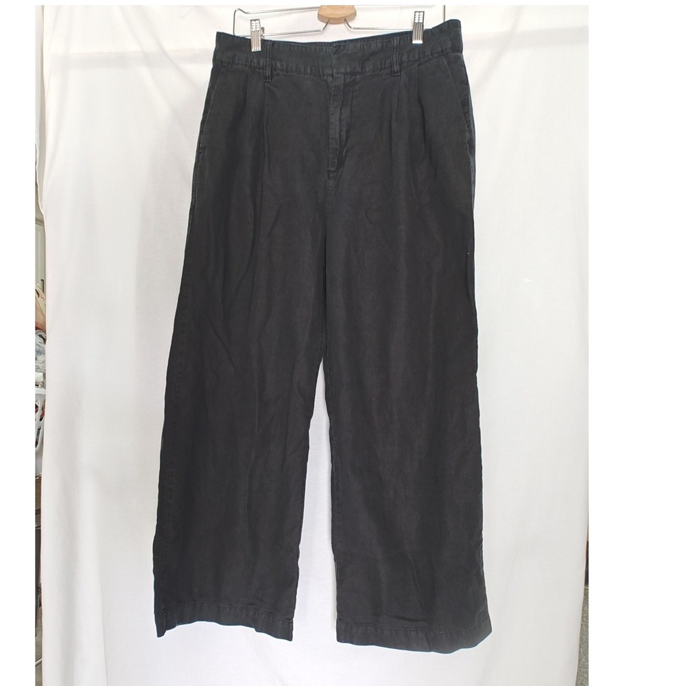 Gap Linen Pleated Pants 14‎ Black Wide Leg Cotton Blend Trousers 815867-04